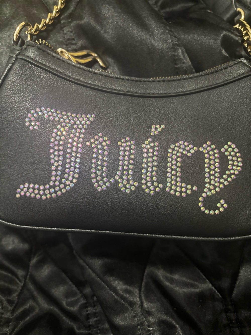 Juicy Couture Black Mini Shoulder Bag with Gold Chain and Crystal 'Juicy' Logo - Picture 4 of 7
